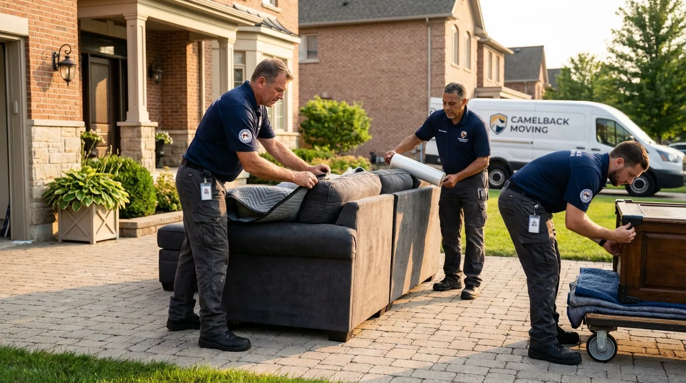 Large estate moving crew wrapping furniture in Stratford, CA