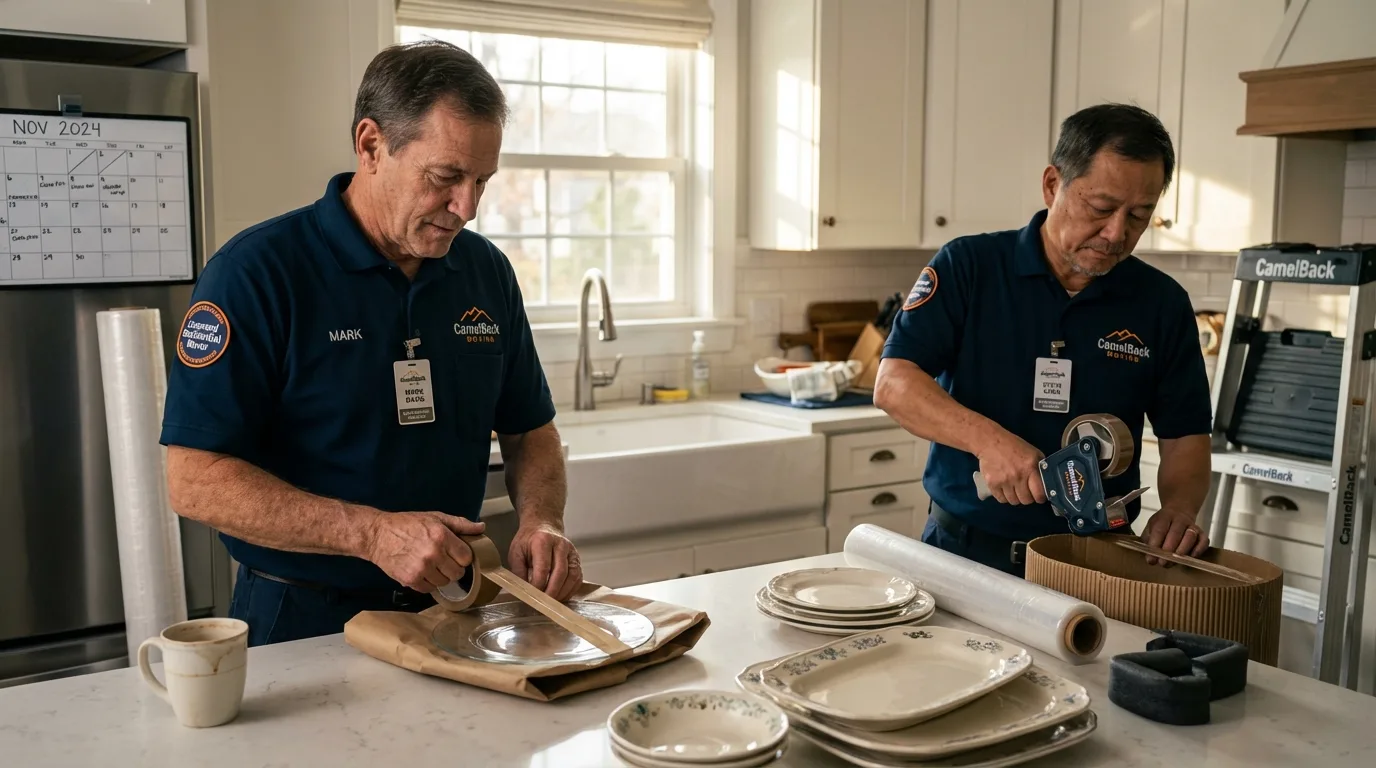 Professional crew packing kitchen dishware in Stratford, CA